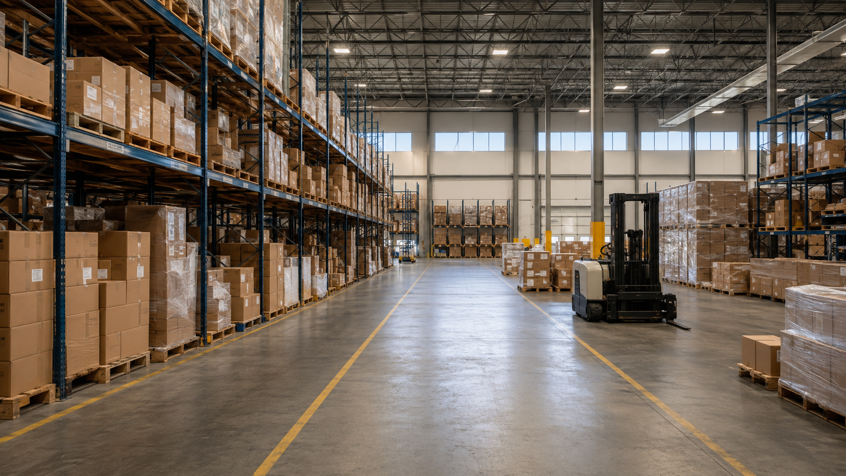 Organized pallet storage inside a warehouse